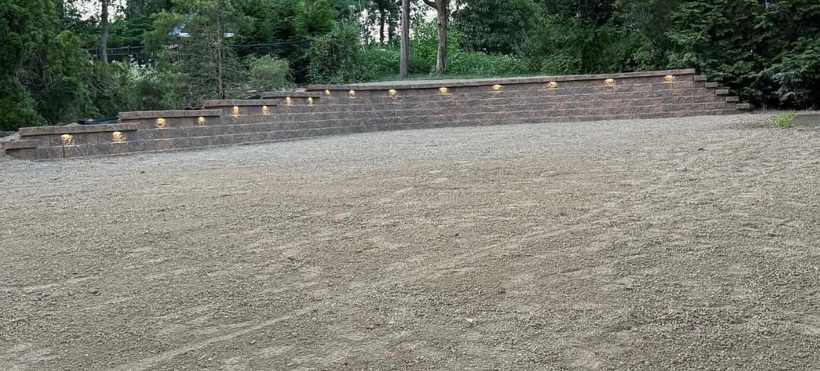 Large retaining wall with lights